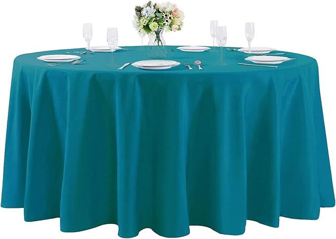 120 inch Round Tablecloth Washable Polyester Table Cloth Decorative Table Cover for Wedding Party Dining Banquet（120 inch, Caribbean Blue）