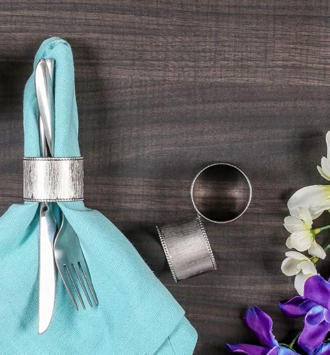 Silver Napkin Rings-12-Piece Set of Premium 100% Metal Rust-Resistant Décor - Handcrafted French-Style Metal Holders 2" for Thanksgiving, Christmas, Parties & Everyday Dining - ALPHA Living HOME