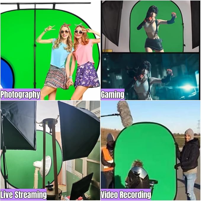 Blue Green Screen Backdrop Double Sided Collapsible Greenscreen Backdrop with Carrying Bag,Portable Pop Up Green Screen Background for Streaming Webcam, Blue & Green 59.1 * 78.7"