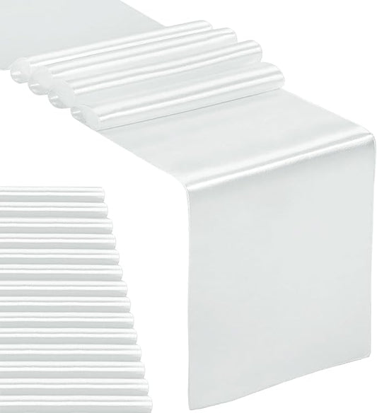 15-Pack Satin Table Runner Silver 12 x 108 inches Long, Table Runners for Wedding, Birthday Parties, Banquets Decorations（15 Pack, 12x108 Inch, Silver）