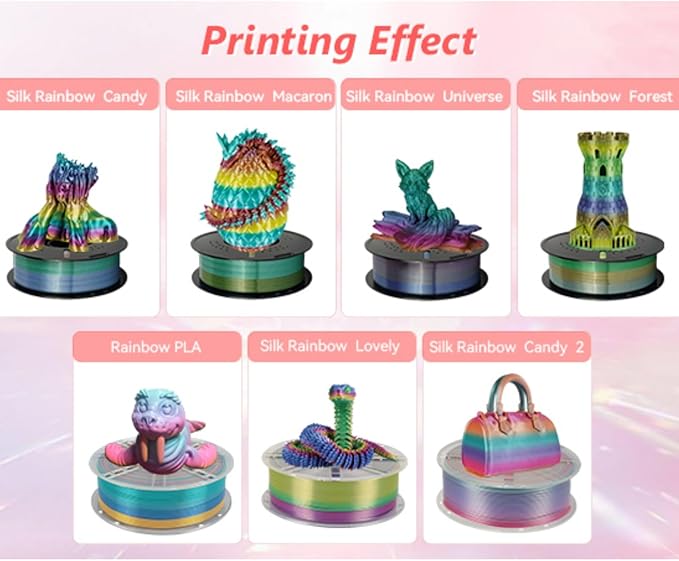 Kingroon Silk PLA Filament 1.75mm Rainbow Color Changing Filament 3D Printer Filament 1kg Dimensional Accuracy ±0.03mm,Fit Most 3D Printer(Macaron)