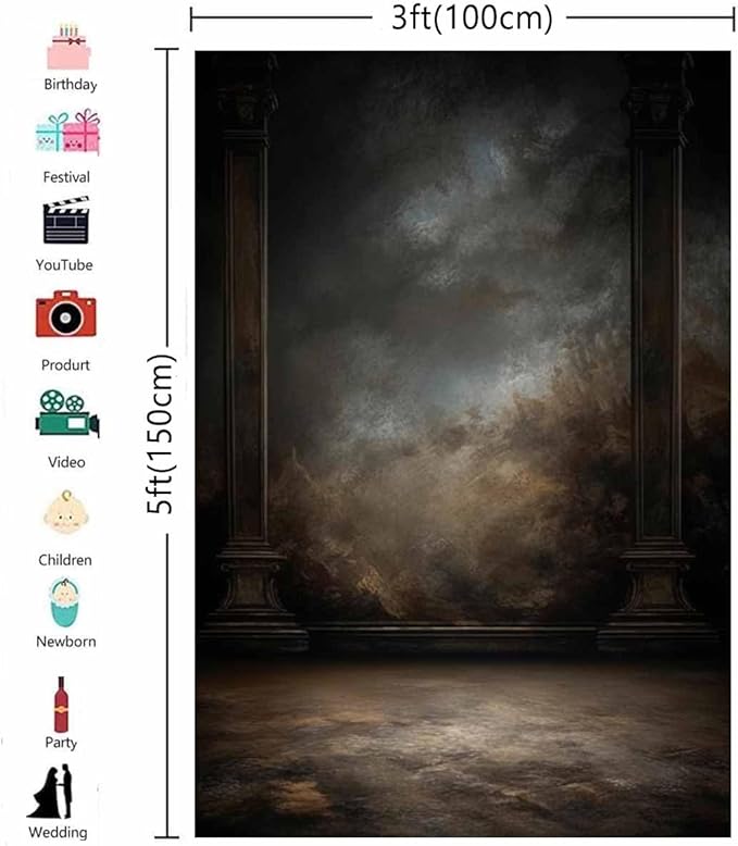 3x5ftDark Vintage Photography Backdrops Portrait Photo Backdrop Wedding Bridal Show Birthday Background for Studio Props