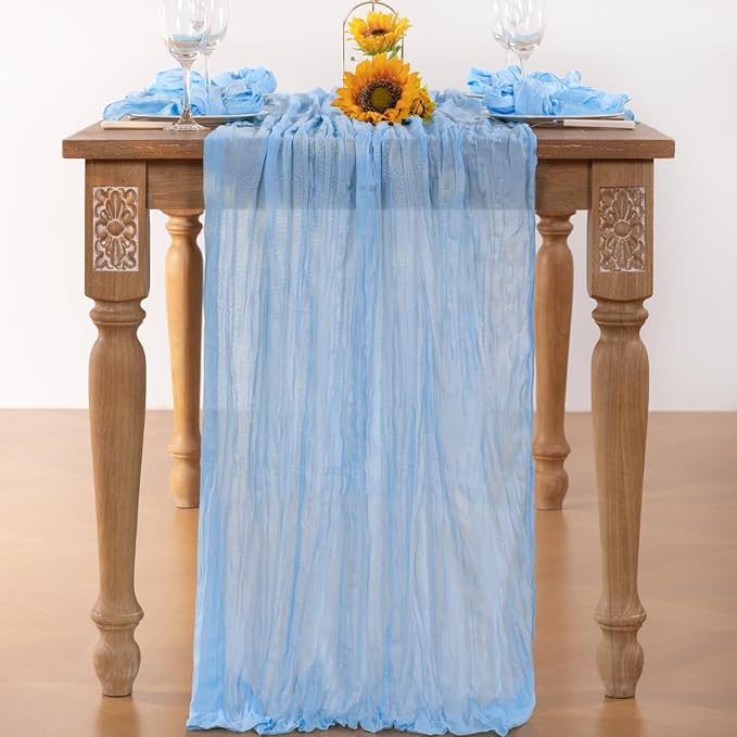 Baby Blue Cheesecloth Table Runner 10 Pack Fall Table Runners Boho Gauze 120 Inches Light Blue Cheese Cloth Fall Table Decorations for Thanksgiving Wedding Bridal Baby Boy Shower Party