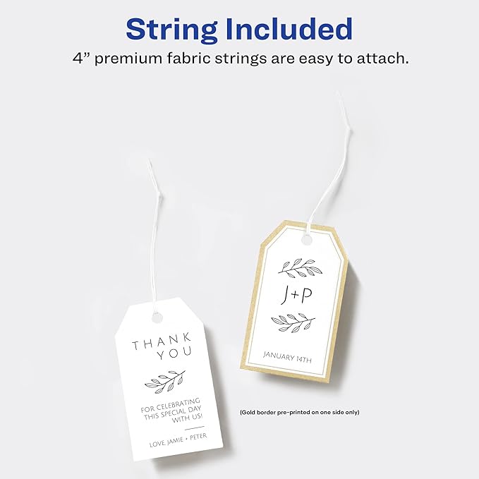 Avery Tags with Metallic Gold Borders and Strings, 2" x 3.5", 40 Total, Laser/Inkjet Printable Tags (3326)