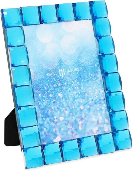 Isaac Jacobs Decorative Sparkling Turquoise Jewel Picture Frame, Photo Display & Home Décor (4x6, Turquoise)