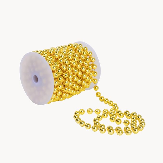 Faux Gold Pearl Bead Garland - 10mm Christmas Tree Beads 11 Yards Gold Pearl Strands Spool for Wedding Party Christmas Tree Decoration