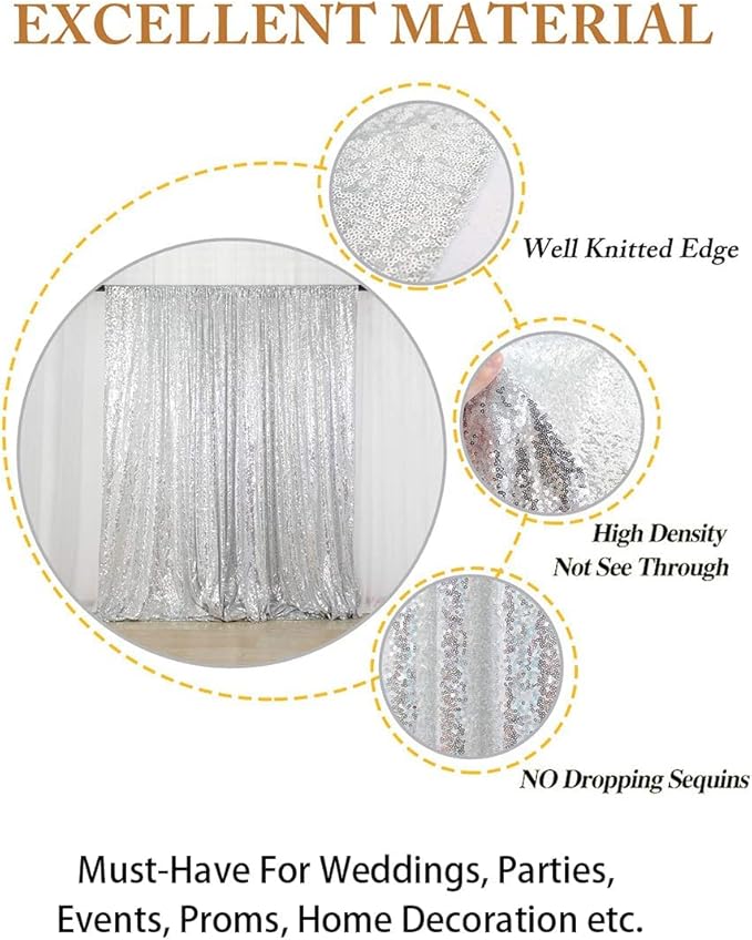 Shimmering Silver Sequin Backdrop 8x8 FT - Perfect for Parties & Weddings, Sparkling Fabric Photo Booth Background
