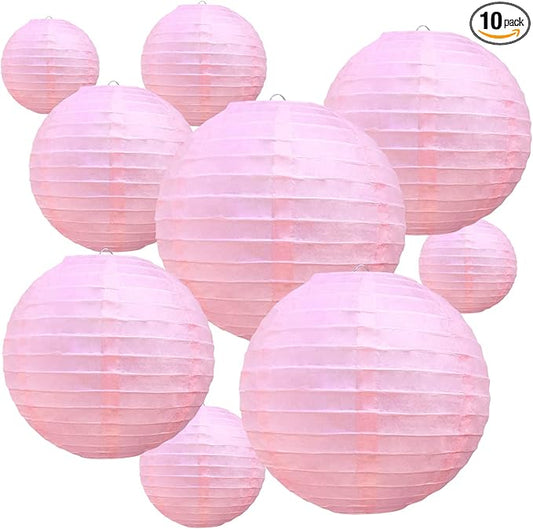 BEISHIDA Pink Round Paper Lanterns Hanging Decorative Chinese Paper Lanterns Lamp for Valentine Birthday Wedding Party Decoration and Baby Bridal Shower（10 Packs）