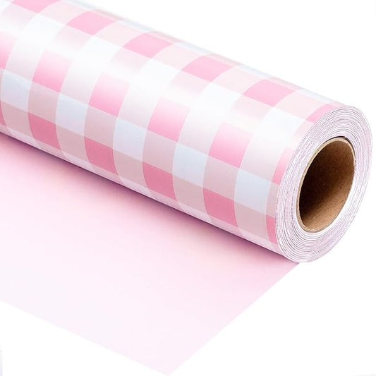 Burymento Pink Checkerboard Wrapping Paper, Gift Wrap for Birthday, Valentines, Mothers day, Graduation, Wedding, Fathers day, Baby Shower, Christmas (17in x 32.8ft)