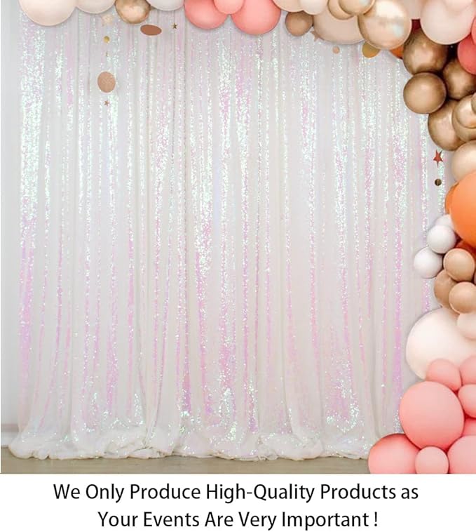 ShinyBeauty Photo Booth Backdrop - Iridescent White Sequin 8FTX10FT Sparkle Backdrop for Baby Shower & Birthday