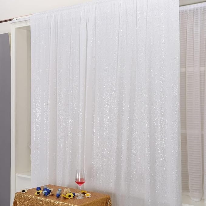 Juya Delight Sequin Backdrop Curtain,2PCS 2FTx8ft Glitter Backdrop Curtain for Party,Birthday,Christmas Wedding Decoration,White