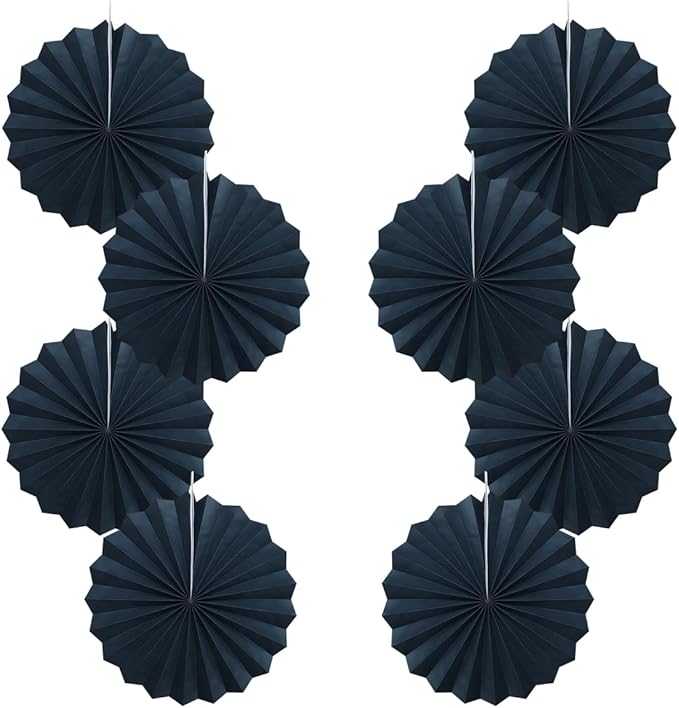 Black Party Decorations,Halloween Decor Events Accessories,Black Birthday Decorations,Anniversary Decorations for Party,Birthday Decorations for Men 12in Hanging Paper Fans 30 Color DIY Set(Black)