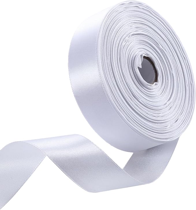 1 Inch White Satin Ribbon 50 Yards Solid Fabric Ribbons for Gift Wrapping, Crafts, Floral Arrangements, Wedding, Party, Holiday Decor