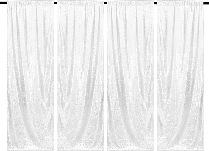White Sequin Backdrop Curtains 4 Panels 2FTx8FT Glitter White Drapes Photo Backdrop Party Wedding Baby Shower Curtain Sparkle Photography Background Curtains