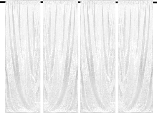 White Sequin Backdrop Curtains 4 Panels 2FTx8FT Glitter White Drapes Photo Backdrop Party Wedding Baby Shower Curtain Sparkle Photography Background Curtains