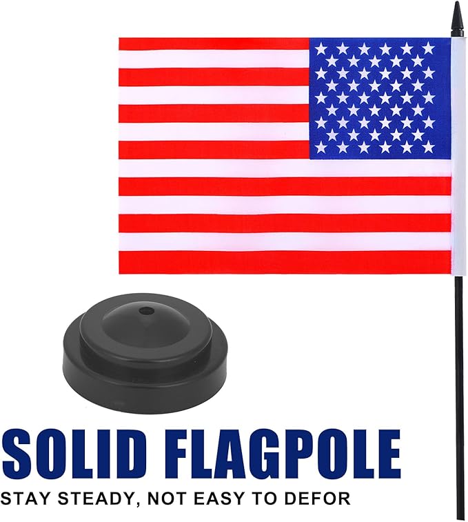 USA Desk Flag 12" Solid Pole Deluxe Set American Flags Banner Mini Small US Office Table Flags with Black Stand Base Desktop Decorations(2Pack)