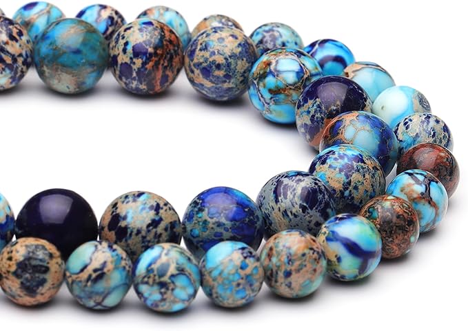 6mm Natural Stone Beads for Jewelry Making,Blue Imperial Jasper Polished Smooth Round Gemstone Beads for Bracelet Necklace 15 Inch