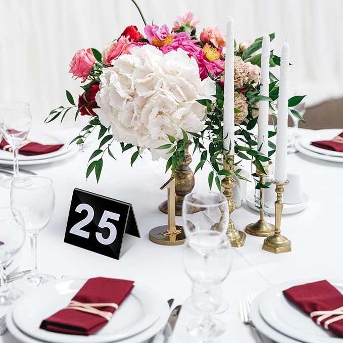 Table Numbers 1-25 Acrylic Double Side Numbered TableS Tents Plastic Restaurant Wedding Tables Number Table Tent Numbers Cards Signs for Party Banquets Wedding Reception (Black, White)