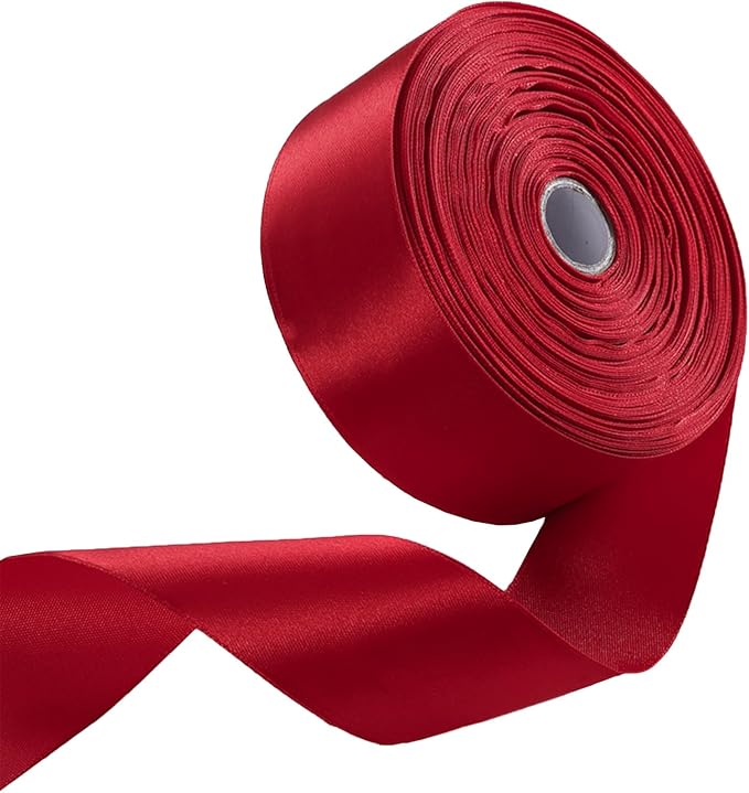 1-1/2 Inch Burgundy Satin Ribbon 50 Yards Solid Fabric Ribbons for Gift Wrapping, Crafts, Floral Arrangements, Wedding, Party, Holiday and Home Decor