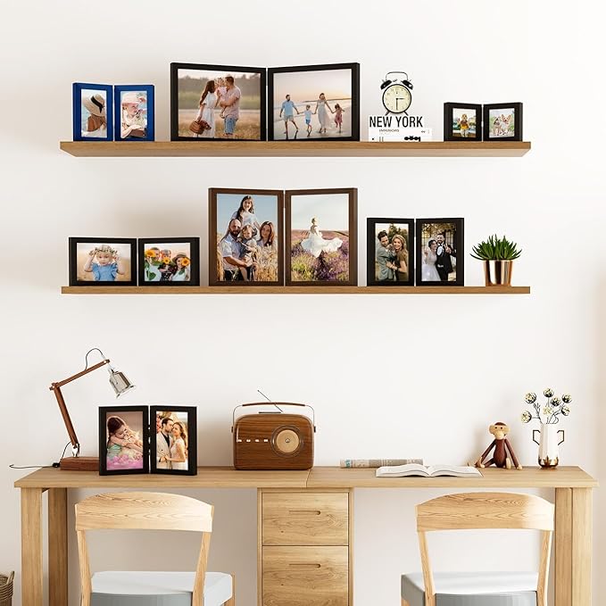decorUhome Double 4x4 Picture Frame Vertical, Engineered Wood Bifold Photo Frame with Plexiglass for Tabletop Display, 4x4, Royal Blue