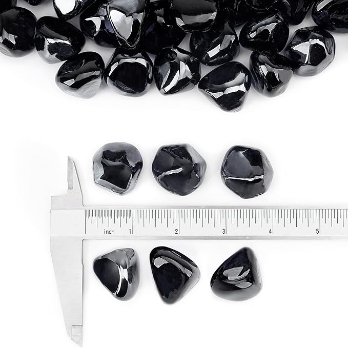 Stanbroil 10-Pound Fire Glass Diamonds - 1/2 inch Luster Fire Glass for Fireplace Fire Pit and Landscaping, Onyx Black Luster