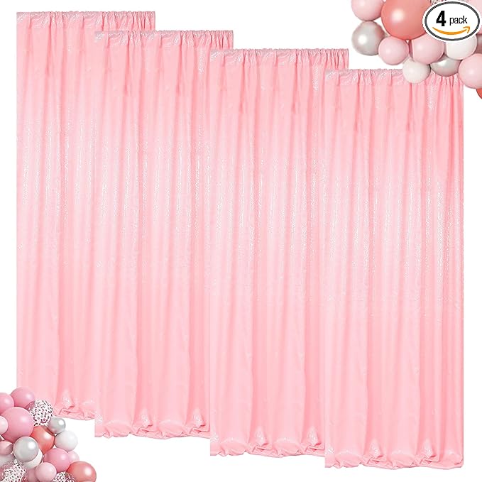 ShinyBeauty Sequin Curtains 4 Panels Baby Pink | 2Ft x 8Ft Sparkle Photo Backdrop | Shimmer Background for Parties & Events | Perfect for Baby Showers & Weddings | Durable & Elegant