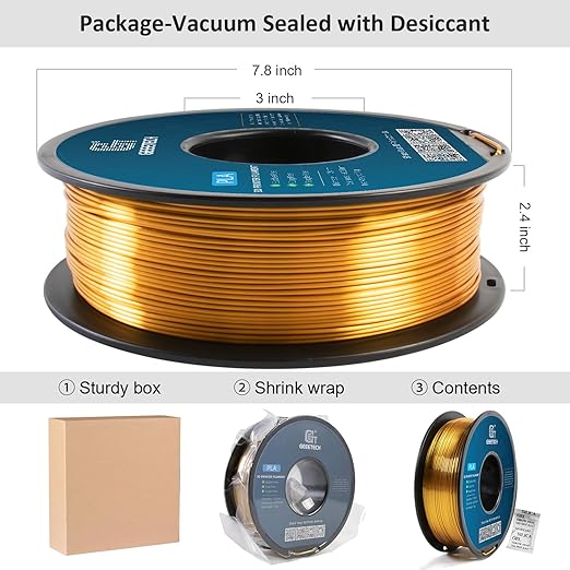 Geeetech Silk PLA Filament 1.75mm for 3D Printer, Metal-Like Shiny Consumables 1kg (2.2lbs) 1 Spool, Dimensional Accuracy +/- 0.02 mm, Metallic Gold Silk Filament