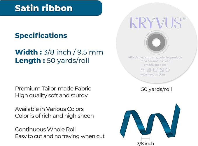 Turquoise Satin Ribbon 3/8 inch X Continuous 50 Yards, Single Face Polyester Ribbon Perfect for Gift Wrapping, Flower Bouquet, Wedding Decor, Crafts, Bow Making, Sewing and More