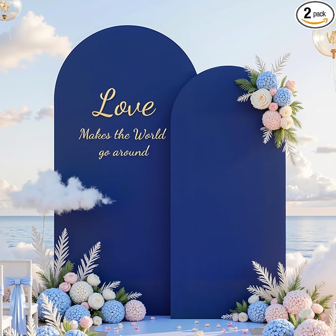 Navy Blue Arch Covers Set of 2, Navy Blue Backdrop Covers 7.2FT 6FT Stretchy Spandex Fitted Arch Stand Cover for Baby Shower, Wedding, Birthday Party Decor with Double-Sided Design