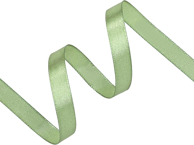 Sage Green Satin Ribbon 3/8 inch X Continuous 50 Yards, Single Face Polyester Ribbon Perfect for Gift Wrapping, Flower Bouquet, Wedding Decor, Crafts, Bow Making, Sewing and More