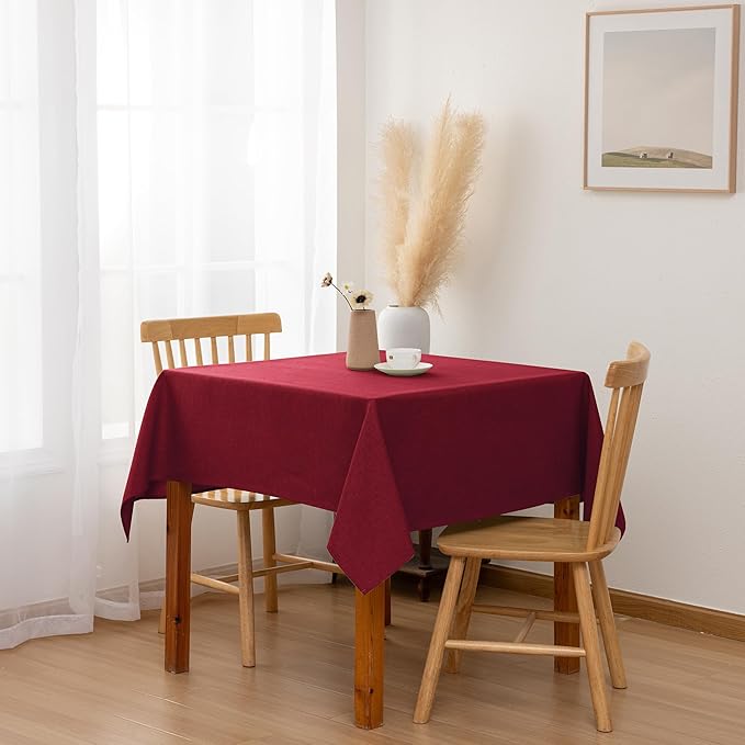 Hiasan Faux Linen Square Tablecloth - Wrinkle and Stain Resistant Washable Table Cloth for Kitchen Dining Room Holiday Table Cover for Dinner, Red, 60 x 60 Inch