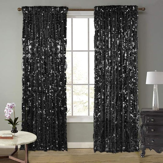 18MM Black Big Sequin Payatte Backdrop Curtains 4.5FTX9FT 2 Panels-Black Drapes Curtains for Thanksgiving Christmas Home Party Supplies