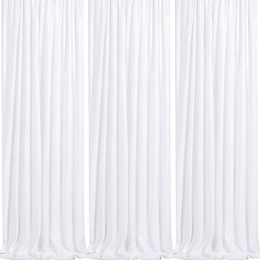 Sparkly Backdrop White Photo Backdground Curtain 3 Pack 2x8ft Sequin Fabric for Birthday Wedding Baby Shower Christmas Party Decorations
