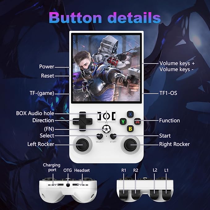 R36MAX Retro Handheld Game Console, 4.0 Inch 720x720 IPS Screen, Built-in 18,000+ Classic Game, Portable Hand Held Open Source Linux System, 4000mAh Battery Retro Gaming Console (White 64GB)