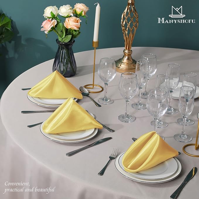 Manyshofu 60 Pieces Yellow Gold Satin Napkins - 20x20 Inches Cloth Napkins, Square Satin Fabric Napkin Set - Soft & Reusable Table Napkins for Wedding Dinner Party Lunch Banquet Restaurant Decoration