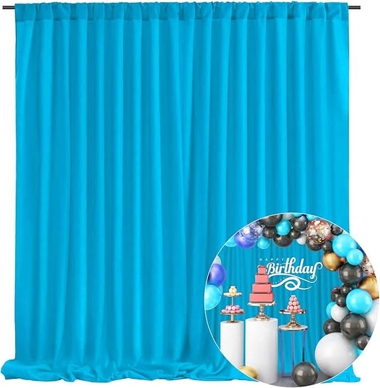 10 x 10 Feet Lake Blue Backdrop Curtain for Partie, Background Curtains for Photoshoot, Birthday, Wedding, Halloween, Thanksgiving, Christmas Day, New Year Party Decorations 5Ft x 10Ft, 2 Panels