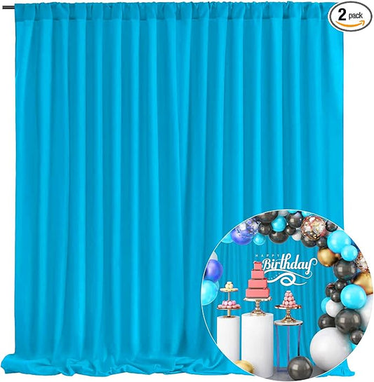 10 x 7 Feet Lake Blue Backdrop Curtain for Partie, Background Curtains for Photoshoot, Birthday, Wedding, Halloween, Thanksgiving, Christmas Day, New Year Party Decorations 5Ft x 7Ft, 2 Panels