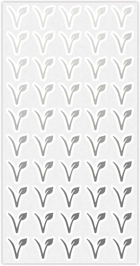50 Wedding Meal Stickers - Food Identifier & Menu Choice Place Cards for Party Seating - Meal Option Indicator (Silver, Vegan)