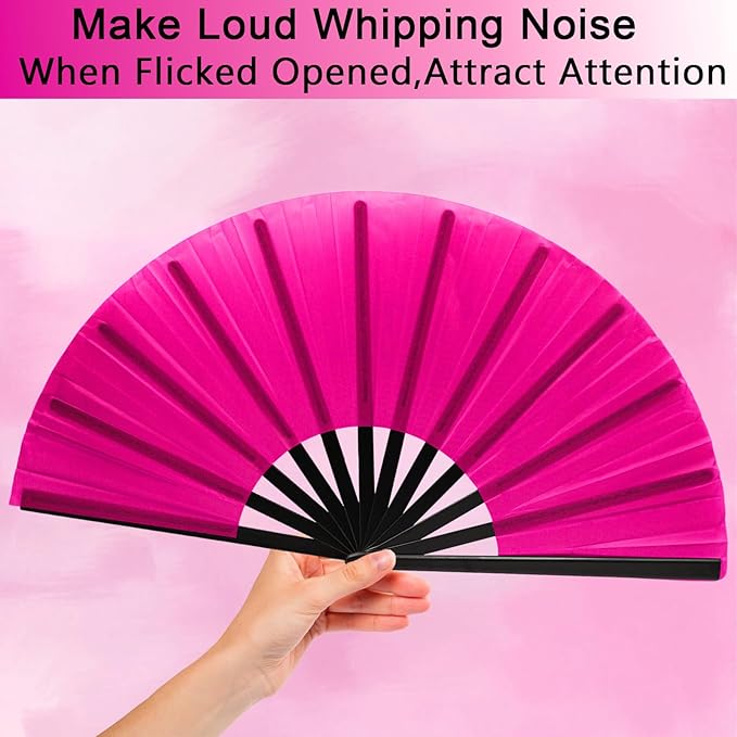 13inch Large Rave Fan Popping Clacking Fans for Line Dancing,Hand Fans for Women Foldable,Boots on The Ground Fan,Portable for Outdoor,Wedding,Party,Decoration (2pcs Pink)
