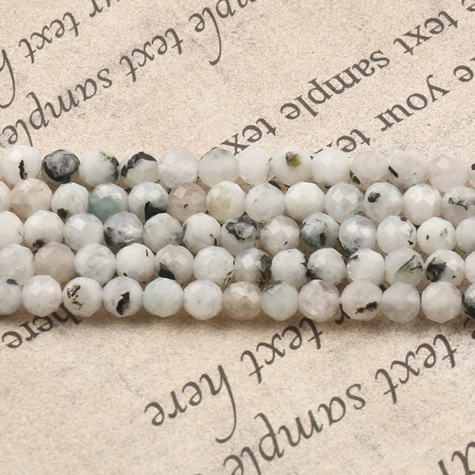 Song Xi 120pcs 3mm Natural Blackpoint Moonstone Gemstone Beads Faceted Round Loose Stone Beads for Jewelry Making