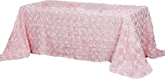 Efavormart 90"x132" Wholesale Rectangle Table Cover Blush Grandiose Rosette 3D Satin Tablecloth for Wedding Party Event