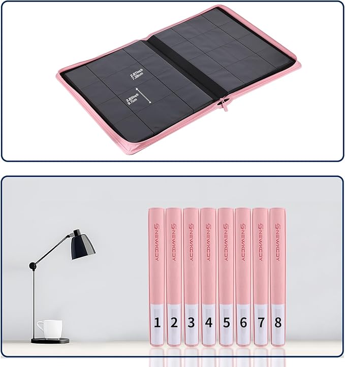 Snekdy premium 1024-pocket trading card binder, 16-pocket cards album, waterproof PU-leather Cover album with side loading, holds gaming, baseball, basketball & sports cards (Pink)