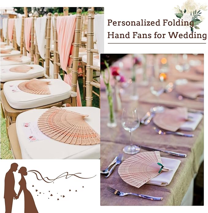 1Pcs Personalized Folding Hand Fans Custom Engraved Summer Wedding Fans,Personalized Wooden Fans Party Favor Bridal Shower Gifts for Guests
