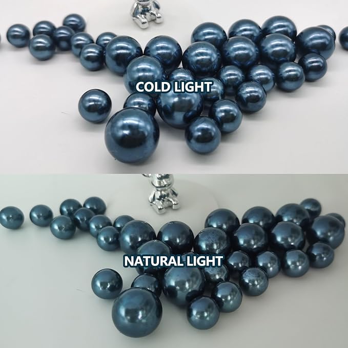 100PCS Navy Blue Faux Pearls Beads for Centerpiece Vases, Vase Filler Faux Pearls, No Holes Filler Beads for Party Anniversary Birthday Wedding Table Decor, 14/20/30mm