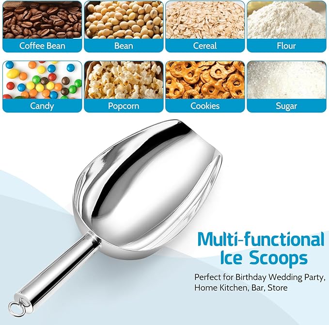 P&P CHEF Canister Scoop Set of 3, Ice Candy Scoop, Stainless Steel Multipurpose Food Scooper for Buffet Jar Freezer, Mirror Finish & Dishwasher Safe, Silver, 3+6+8 Oz