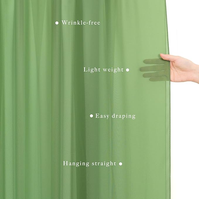 Wedding Arch Draping Fabric 4 Panels 20Ft length x 28" width Sage Green Arch Drapes Chiffon Fabric Sheer Curtains Backdrop for Party Bridal Decorations Wedding Ceremony Ceiling Stage Reception Decor
