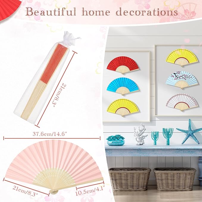 Chunful 100 Pieces Paper Hand Fan Multicolor Bamboo Folding Fans Handheld Chinese Decorative with Organza Bags for Wedding Bridal Church Dancing Home Craft DIY Decoration Party Favors Summer