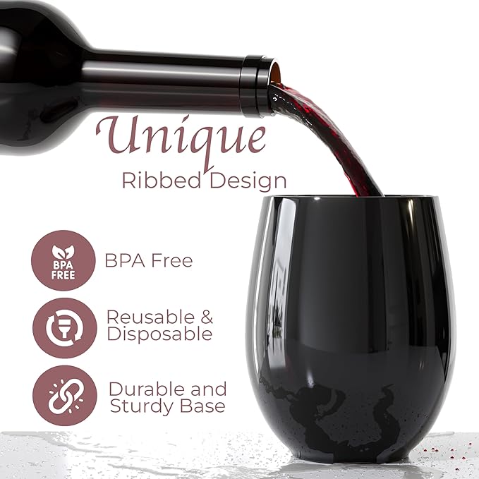 Exquisite 48 Pcs Unbreakable Stemless Plastic Wine Glasses Disposable Wine Glasses Stemless 12 Oz Black Plastic Cocktail Cups Black Party Cups Disposable Cocktail Glass Weddings & Events