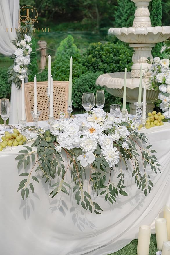TINGE TIME Artificial Sweetheart Flower Swag with Table Cloth and Table Runner, Pack of 3 Floral Arrangement for Wedding Sweetheart Desktop Centerpiece Decoration Valentine's Day (IvoryWhite)