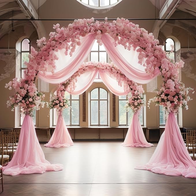 Wokceer Wedding Arch Draping Fabric 6 Panels 28.7" x 20FT Blush Pink Drapes Sheer Fabric Backdrop Arch Draping Fabric for Wedding Ceremony Birthday Party Bridal Shower Decoration
